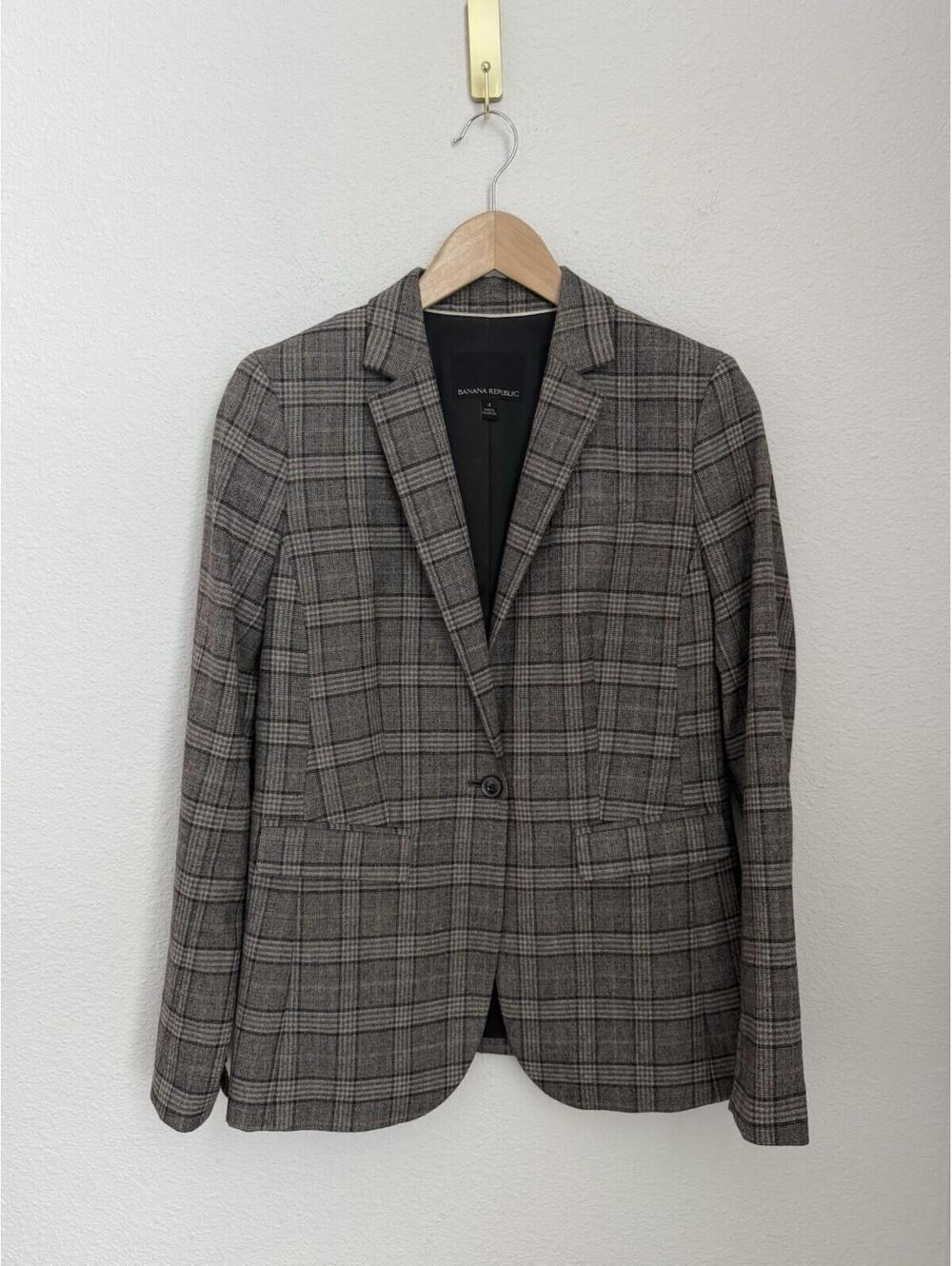 Banana Republic Blazer Women’s 4 Brown Plaid Wool Academia Preppy Classic Jacket